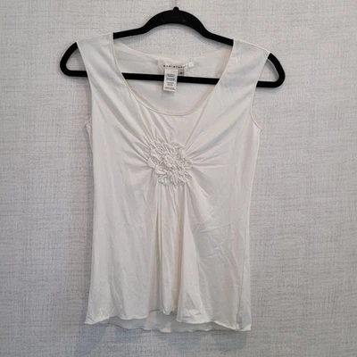 Blusa sin mangas Max Studio para mujer pequeña blanca con flores fruncidas sin mangas nueva Foto 1 de 4