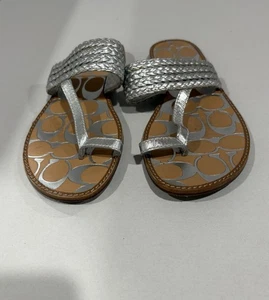Coach Women Robin Braided Thong Sandals Silver Size 6 - Picture 1 of 5