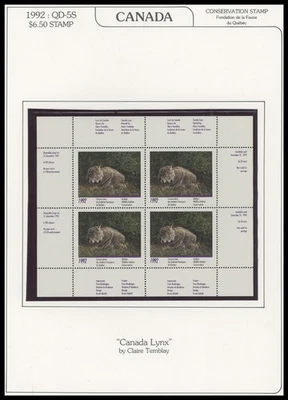 1992 CANADA-QUEBEC WILDLIFE CONSERVATION, LYNX, 2 S.S.+M.S., D.#QW5, 5a, 5s - Image 1 of 4
