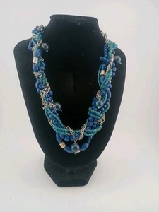 Alte Vintage blaue Perlen Statement Halskette mit schönen Knoten Details - Bild 1 von 6