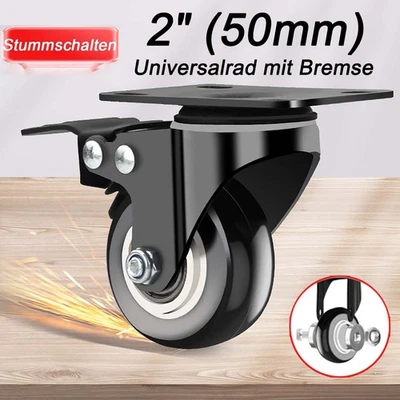 4x Polyurethan Rückenloch Lenkrolle Ø 50mm extrem Kompakt Schwerlast Rolle 400KG - Bild 1 von 4