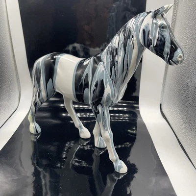 Fabulous And Stunning Modern Art Multi Color Horse Resin Statue Black And White - Image 1 of 4