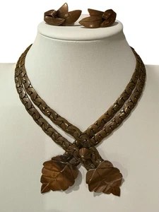 Collar de Cobre MCM Rebajes Firmado De Colección Hoja Dbl Único con Pendientes Sin Firmar - Imagen 1 de 16