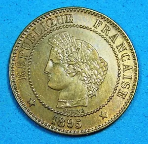 1895-A France 2 Centimes Bronze Coin, UNC BN faint red color, Combined Shipping - Picture 1 of 2