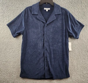 And Now This Terry Camp Shirt Men's S Navy Solid Short Sleeve Button Closure~ - Picture 1 of 12