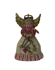 Vtg Hand Crafted Art Pottery Angel Christmas Ornament Victorian Singing Bells - Picture 1 of 12