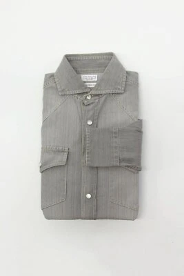 NUEVO CON ETIQUETAS $1095 Brunello Cucinelli Hombres Calce Ocio Denim Camisa a Presión Talla XS A252 Foto 1 de 4