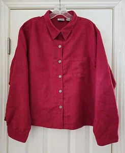 Top CHICO'S Shacket donna 3 bottoni rossi L/S ecopelle scamosciata boxy spacchi laterali e posteriori - Foto 1 di 10