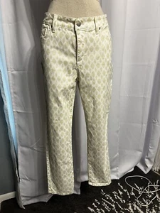 NYDJ Womens 10 Original Slimming Ankle Pant Geometric White Gold Metallic Beach - Picture 1 of 15