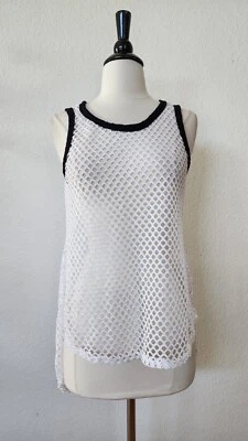 Urban Outfitters Top Size Small XS White Black Contrast Fishnet Sheer Cover Up - Image 1 of 3