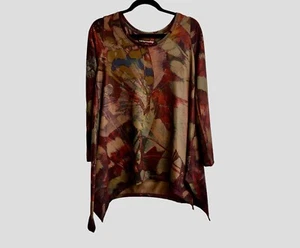 Weiche Umrandung Oberteil Damen klein braun Aquarell Mixed Media Boho Pullover - Bild 1 von 4