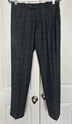 Bloomingdale’s Men’s Store Flat Front Pants Gray Glen Plaid Wool 32 X 32 $130 - Image 1 of 4
