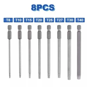 8PCS Long Torx Screwdriver Bit Set Hex Shank Magnetic for Impact Drill/Driver - Picture 1 of 10