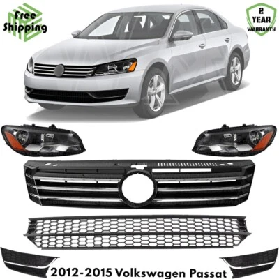 Front Grille Assembly & Headlight Assembly Kit For 2012-2015 Volkswagen Passat - Imagem 1 de 4