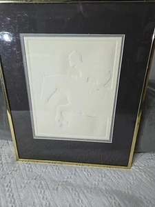 Horse And Rider Embossed Pressed White Paper Framed Pencil Signed By Dot Goodwin - Picture 1 of 8