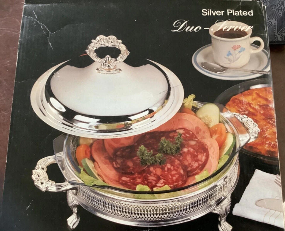 Nuevo Plato de Plata Regal + Vidrio 2 cuartos Inserto Plato de Frotamiento Duo Servidor de Alimentos Foto 1 de 4