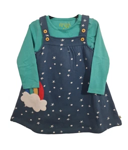 Ex Frugi Pinafore Dress Dungarees Girls Pippa Rainbow Design 12m-5Yrs New - Picture 1 of 5