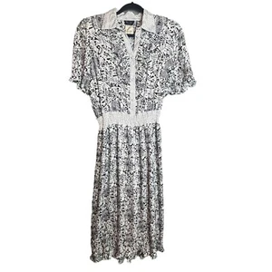 Diane Fres Vintage Midi Dress Georgette Belted 80's Black White Pleated Size S - Picture 1 of 16