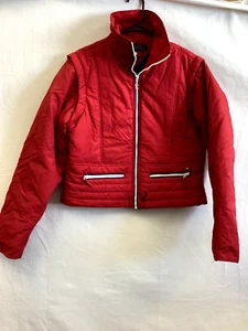 Tommy Jeans Womens Red Short Length Puffer Zip Off Jacket Vest Sz XL - Picture 1 of 11