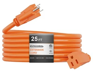 25ft 16/3 SJTW Heavy Duty Outdoor Extension Cord, 3 Prong Grounded Plug-Orange - Picture 1 of 7
