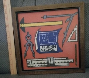 Needlepoint On Canvas Wool On Cotton 12x12 "Architect Square" - WOW!! - Picture 1 of 2