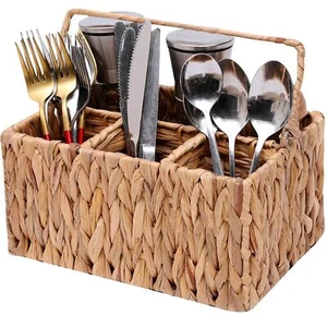 Kitchen Flatware Caddy Utensils Organizer Wicker Picnic Baskets with Handle H... - Picture 1 of 7