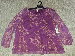 Terra & Sky Women size 2X(20W-22W) Sweetheart Mesh Top Dreamy Bouquet Nwt (Eb15) - Picture 1 of 4