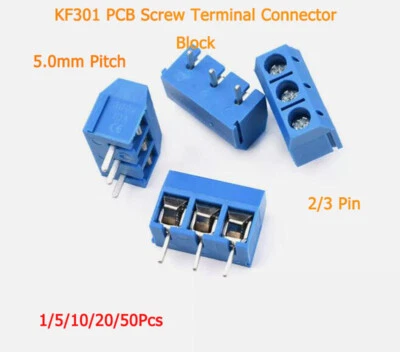 1/5/10/20/50Pcs KF301 5.0mm Pitch Blue PCB Screw Terminal Connector Block 2/3Pin - Image 1 of 4