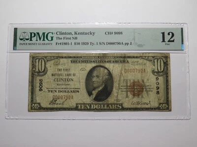 $10 1929 Clinton Kentucky KY National Currency Bank Note Bill Ch. #9098 PMG F12 - Image 1 of 4