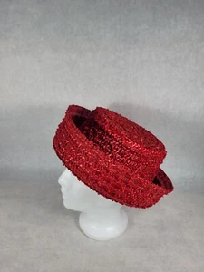 Vintage Sharon Originals Red Plastic Woven Straw Hat Union Made USA See Photos  - Picture 1 of 7
