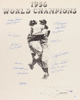 NY YANKEES 1956 WORLD SERIES TEAM SIGNED 16x20 FORD BERRA RIZZUTO LARSEN BAUER + - Image 1 of 4