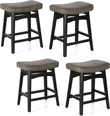 Saddle Seat Bar Stools Set of 4 Counter Height Barstool Solid Leg PU Leather - Image 1 of 4