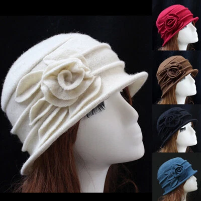 Женская 100% шерстяная зимняя складная шапка-клош ведро стиль 1920-х годов свадебная - Изображение 1 из 4