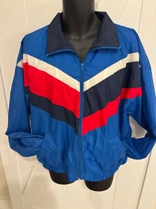 Spalding Pro Vintage 90's Full Zip Waterproof Windbreaker Blue Red White Large - Picture 1 of 8