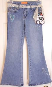 NWT Gasoline Girl's Sequin Embellished Flare Jeans with Sequined Ribbon Belt, 10 - Picture 1 of 6