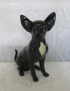 Lovely Ceramic Chihuahua Figurine Ornament Black With White Chest 17.5cm Tall - Picture 1 of 11