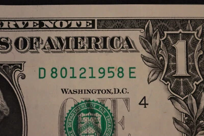 ONE DOLLAR $1 BIRTHDAY/ANNIVERSARY NOTE [AUG 12, 1958].  SN  D 80121958 E - Image 1 of 3