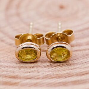 Vintage Natural Yellow Sapphire Gemstone Studs 14k Yellow Gold Earrings For Gift