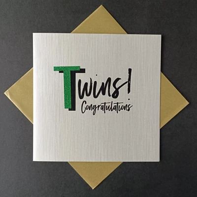 Twins! Congratulations Glitz New Baby - Blank Inside 15cm x 15cm - Image 1 of 4