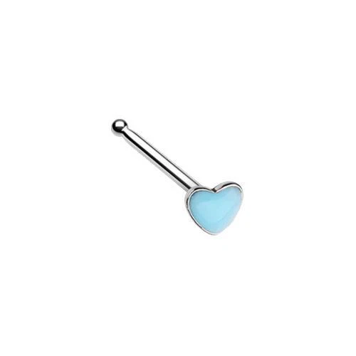 Illuminating Glow in the Dark Heart Nose Bone Stud Ring Blue Green Yellow Pink - Image 1 of 1