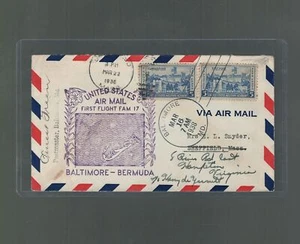 US First Flight Cover Baltimore to Hampton Virginia via Bermuda 1938 Pan Am - Picture 1 of 2