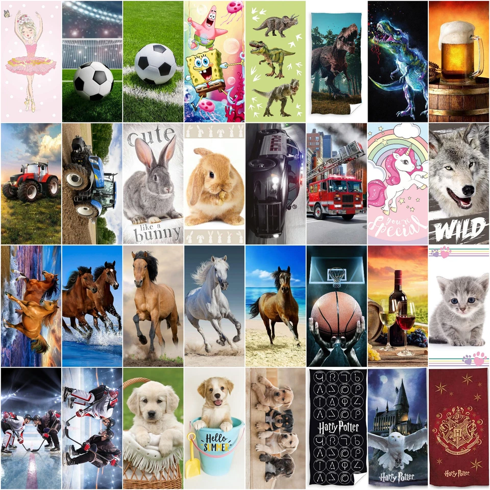 Strandtuch Badetuch Duschtuch Pferde Hunde Katzen Trecker Hase Potter Dino Eis - Bild 1 von 1