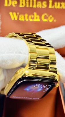 Custom 24K Gold Plated 45MM Apple Watch SERIES 7 Stainless Steel Polished Band - Image 1 of 4
