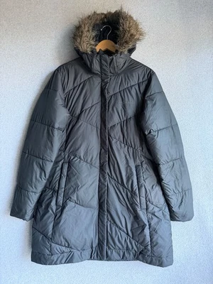 Chaqueta acolchada larga Columbia para mujer XL negra capucha de piel sintética aislada al aire libre Foto 1 de 4