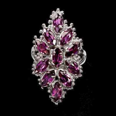 925 Sterling Silver Ring Marquise Rhodolite Garnet Natural Gemstone Jewelry Size - Image 1 of 4