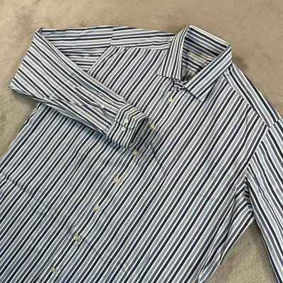 Camisa de Vestir ETRO Hombres 43 Azul Rayas Manga Larga Hecha en Italia Diseñador CEO Foto 1 de 4