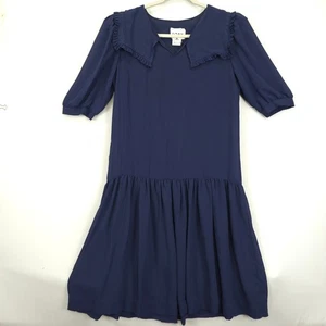 Jody California transparentes Kleid Junior 11/12 blau Rüschenkragen fallende Taille Midi Vintage - Bild 1 von 12