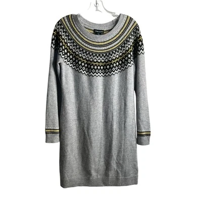 Cynthia Rowley Gray Sweater Dress Fair Isle Neckline Size Medium - Image 1 of 4