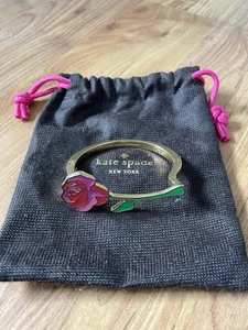 Kate Spade New York Retro Gold Tone Enamel Rose Hinge Bangle/ Bracelet - Picture 1 of 6