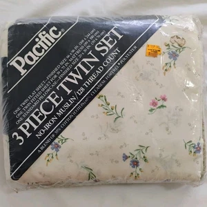 Vintage Pacific Three Piece Twin Sheet Set NOS New/Sealed Floral Sheets No Iron  - Picture 1 of 5